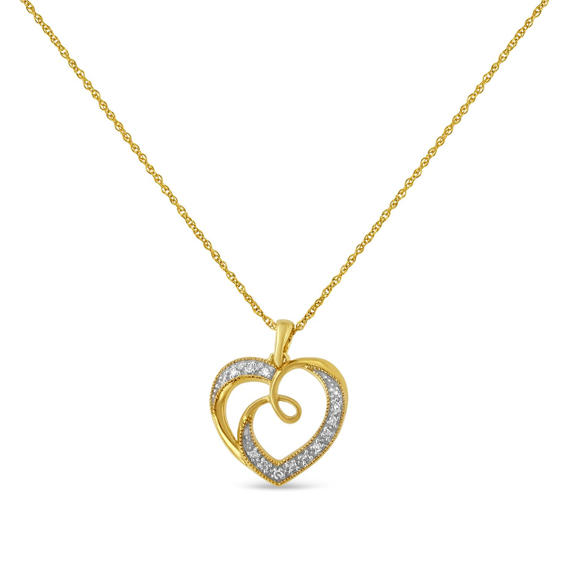 Yellow Plated .925 Sterling Silver 1/10 cttw Diamond Heart Pendant Necklace (H-I, I2) - LinkagejewelrydesignLinkagejewelrydesign