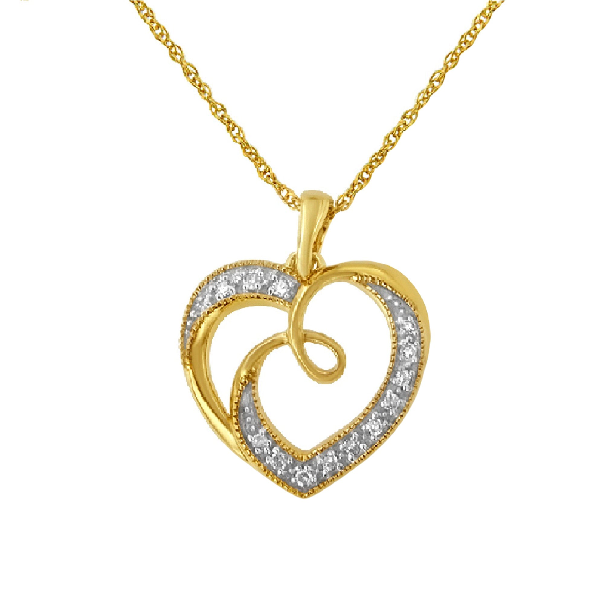 Yellow Plated .925 Sterling Silver 1/10 cttw Diamond Heart Pendant Necklace (H-I, I2) - LinkagejewelrydesignLinkagejewelrydesign