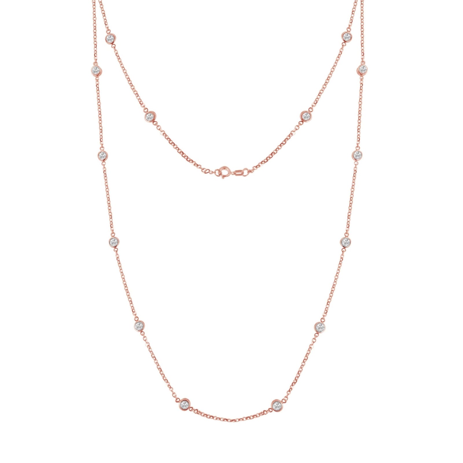 Yellow Plated Sterling Silver Bezel-Set Diamond Station Necklace (1 cttw, J-K Color, I1-I2 Clarity) - LinkagejewelrydesignLinkagejewelrydesign