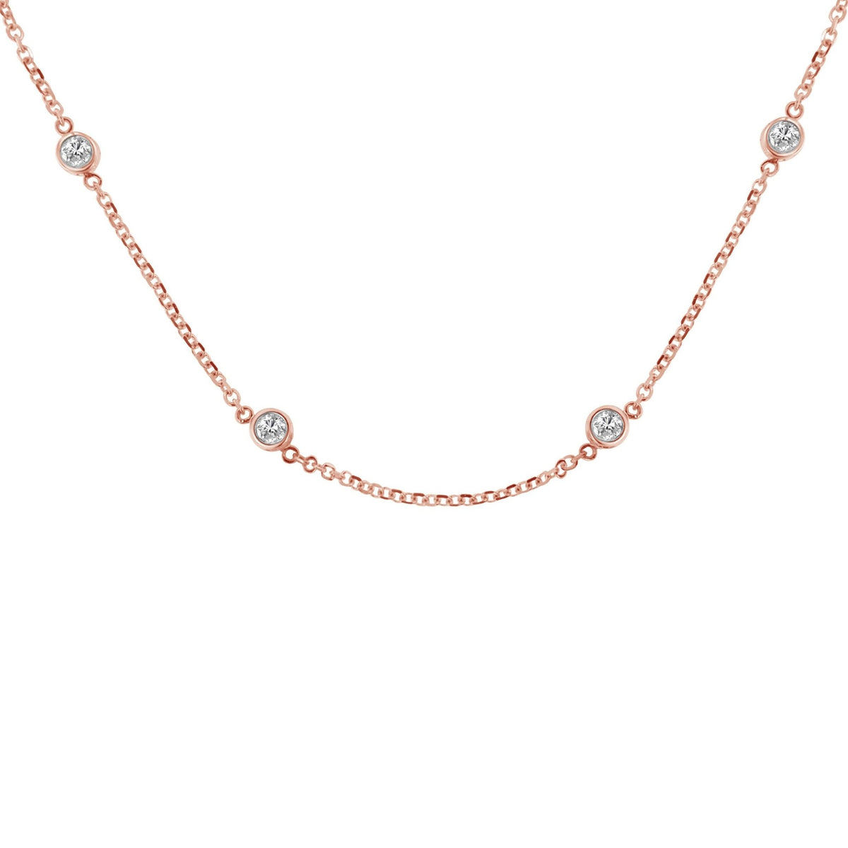 Yellow Plated Sterling Silver Bezel-Set Diamond Station Necklace (1 cttw, J-K Color, I1-I2 Clarity) - LinkagejewelrydesignLinkagejewelrydesign