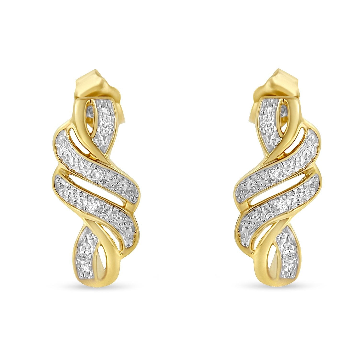 Yellow Plated Sterling Silver Round Cut Diamond Swirl Earrings (0.08 cttw, H-I Color, I2-I3 Clarity) - LinkagejewelrydesignLinkagejewelrydesign