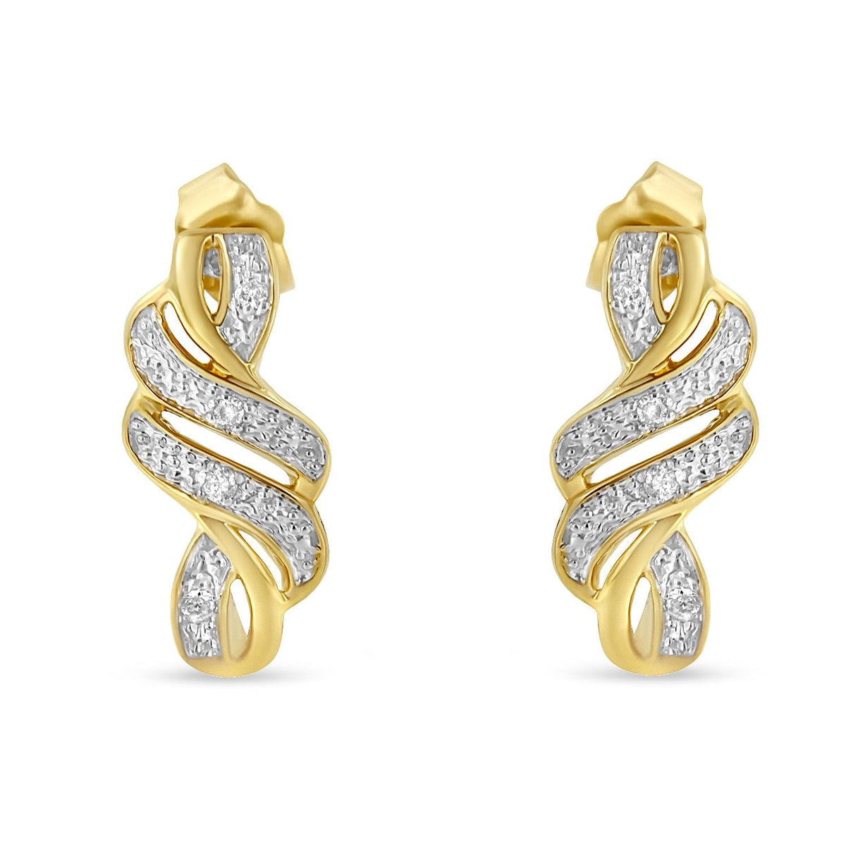 Yellow Plated Sterling Silver Round Cut Diamond Swirl Earrings (0.08 cttw, H-I Color, I2-I3 Clarity) - LinkagejewelrydesignLinkagejewelrydesign